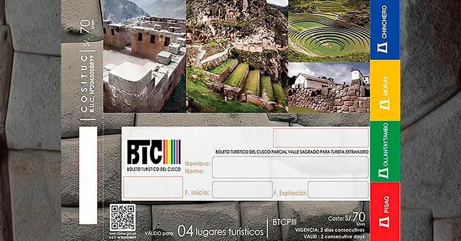 Ingresso parcial para visitar alguns dos sítios arqueológicos de Cusco