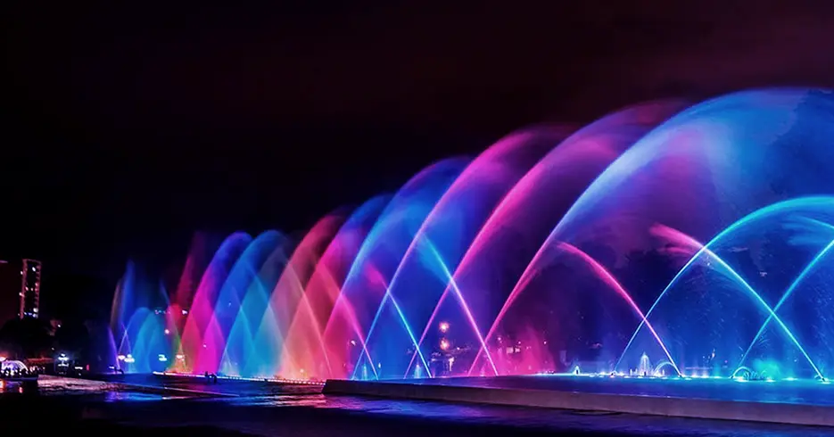Circuito mágico de águas em Lima e fontes coloridas