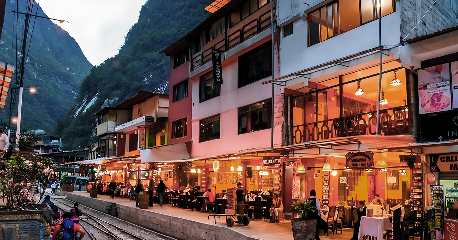 Street and railway tracks in Aguas Calientes near Machu Picchu, Peru
