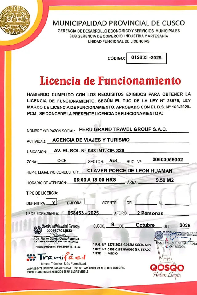 Peru Grand Travel License Peru Grand Travel License