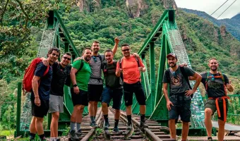 Travelers on the bridge inca jungle trek