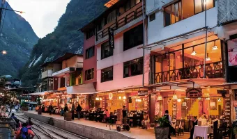 Street and railway tracks in Aguas Calientes near Machu Picchu, Peru