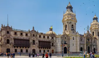 Lima Cathedral and historic buildings at Plaza Mayor, Peru