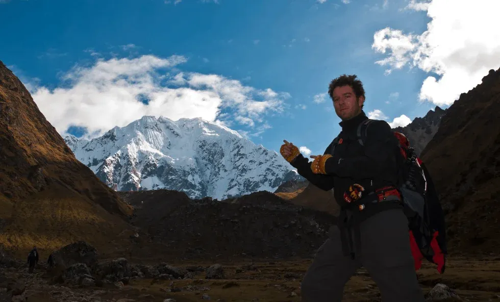 Arriving at Salkantay snow-capped mountain